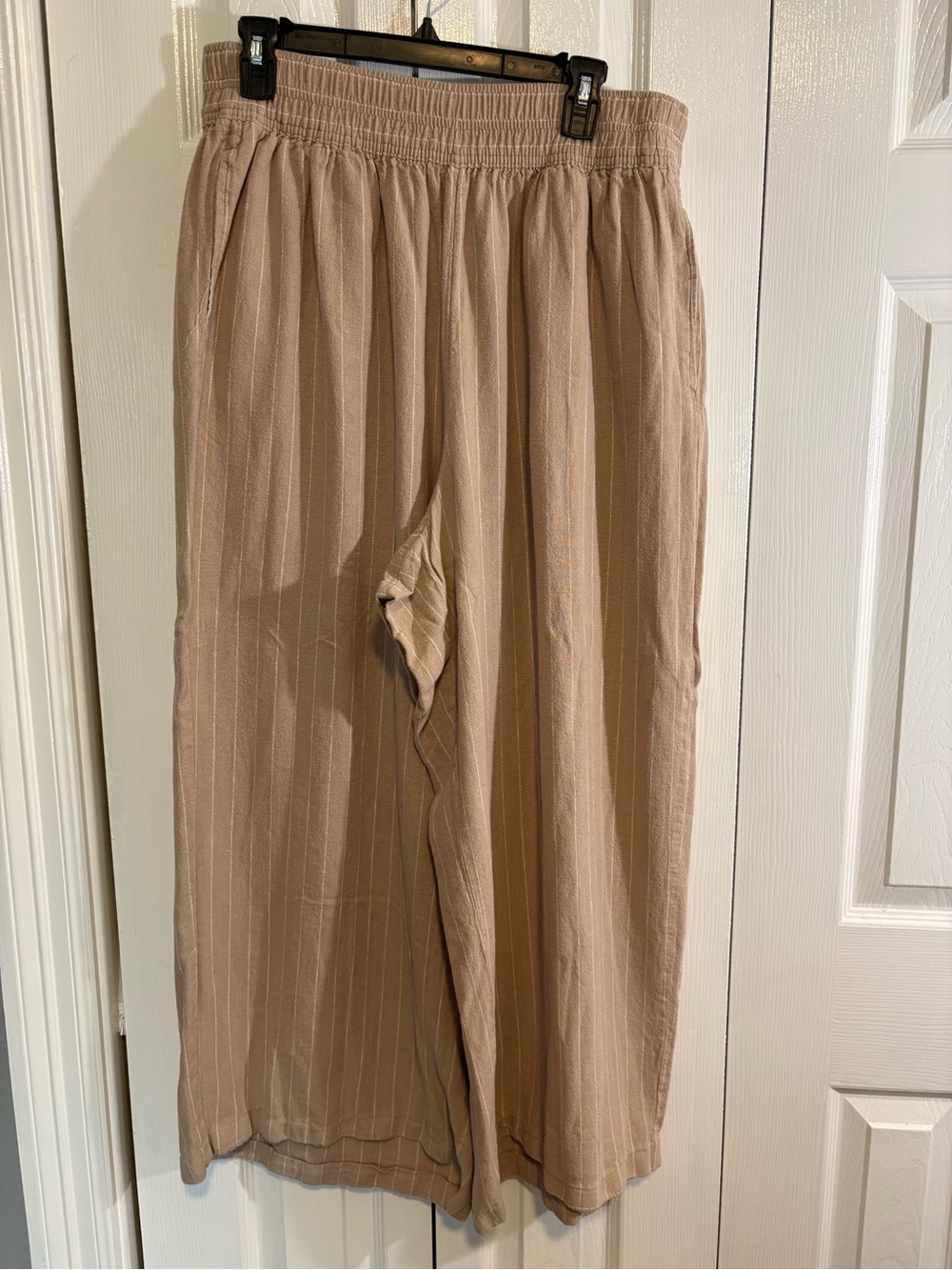 Ava & Viv Tan Pinstripe Elastic-Waist Pull on Pants - Picture 3 of 4